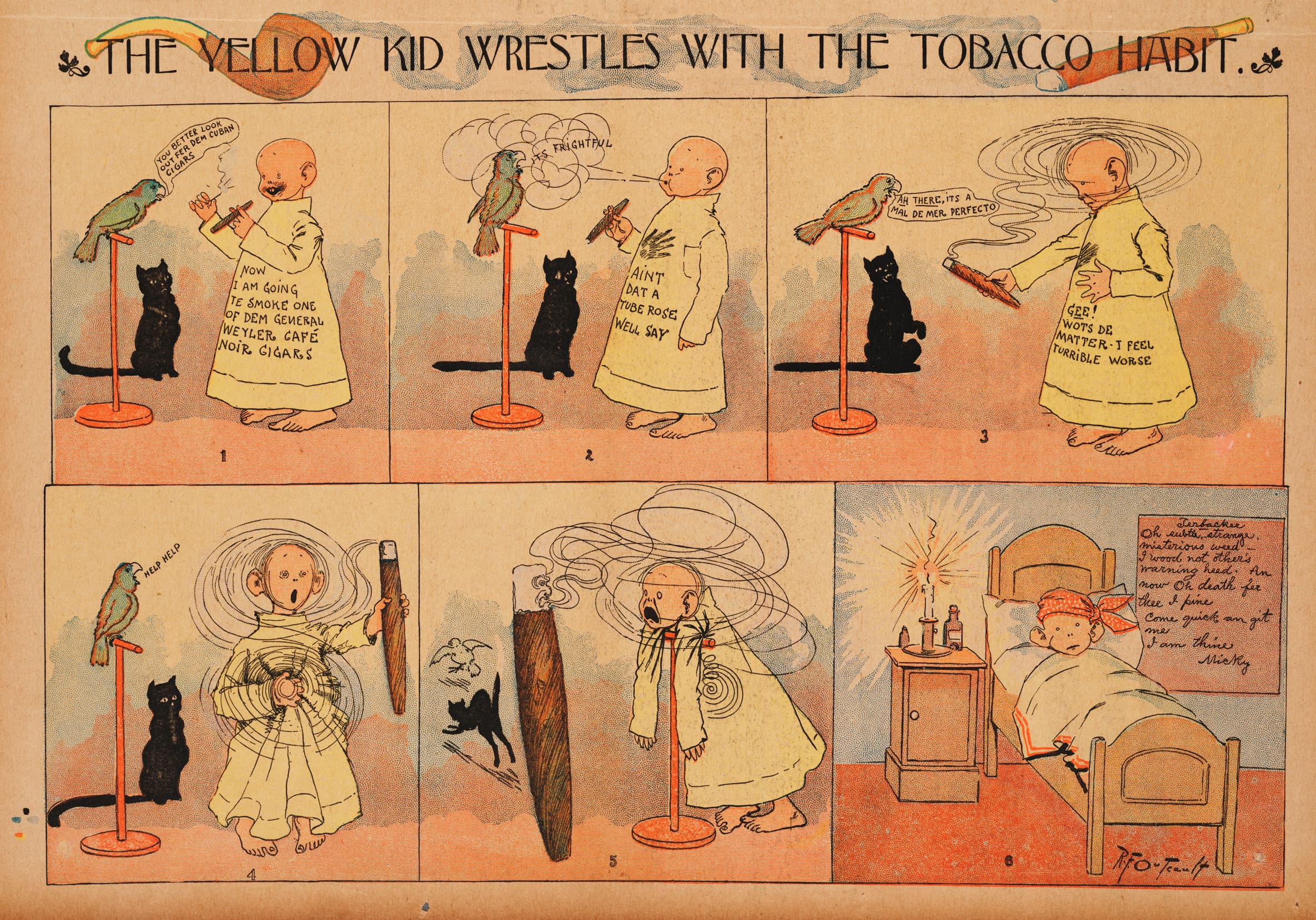 The Yellow Kid wrestles with the tobacco habit